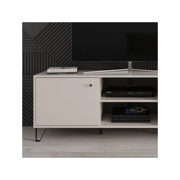 Meuble TV 2 Tiroirs Blanc Beige Meuble Télévision avec Placard Meuble Télé Moderne