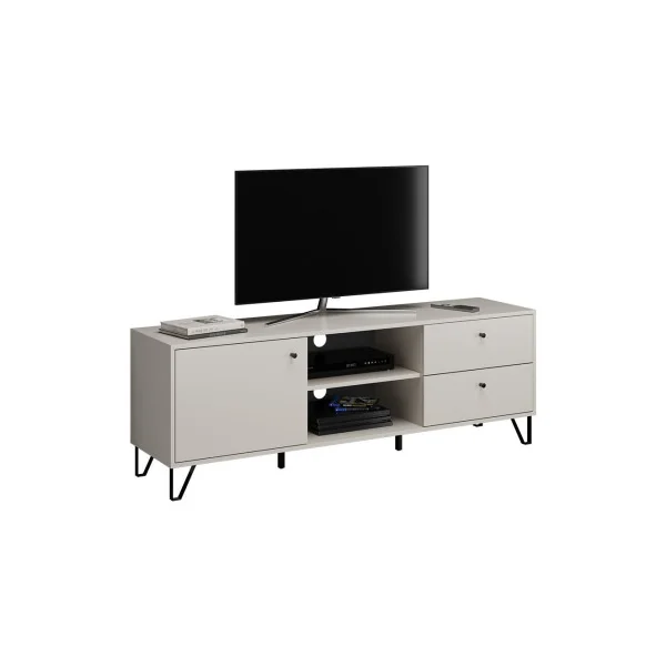 Meuble TV 2 Tiroirs Blanc Beige Meuble Télévision avec Placard Meuble Télé Moderne