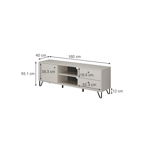 Meuble TV 2 Tiroirs Blanc Beige Meuble Télévision avec Placard Meuble Télé Moderne