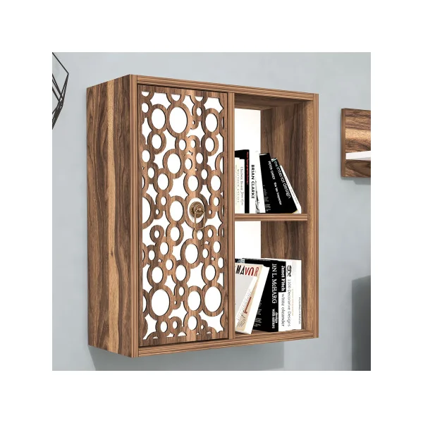 Meuble TV Blanc Effet Noyer avec Placard et Etagère Meuble Télévision Meuble Télé Moderne