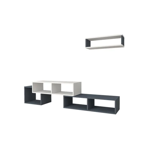 Meuble TV Blanc et Anthracite Moderne 170 cm avec 1 Etagère Murales Meuble Télévision Blanc
