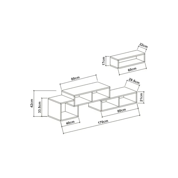 Meuble TV Blanc et Chêne Moderne 170 cm avec 1 Etagère Murales Meuble Télévision Blanc