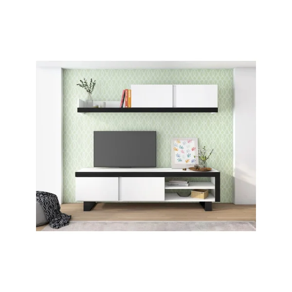 Meuble TV Blanc et Noir avec Etagère Meuble Télévision Design Meuble Télé Moderne