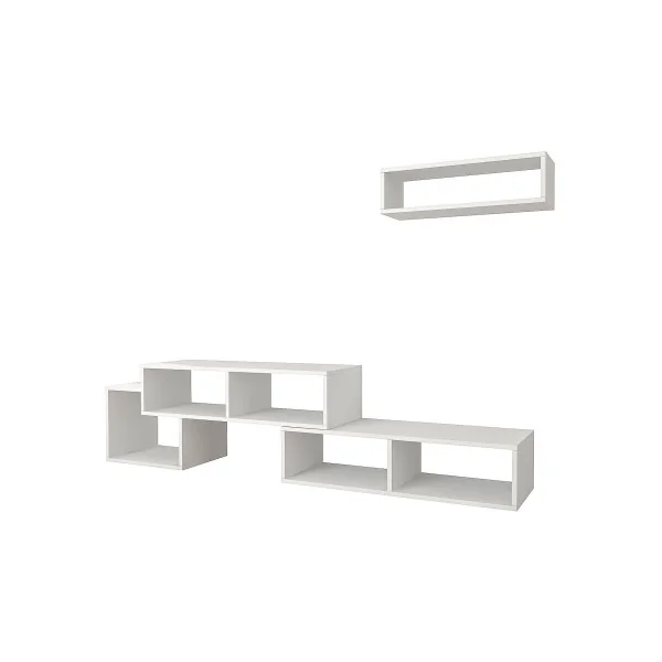 Meuble TV Blanc Moderne 170 cm avec 1 Etagère Murales Meuble Télévision Blanc