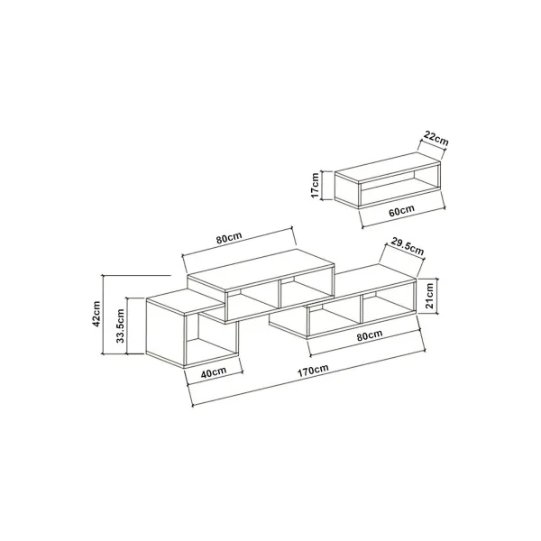 Meuble TV Blanc Moderne 170 cm avec 1 Etagère Murales Meuble Télévision Blanc