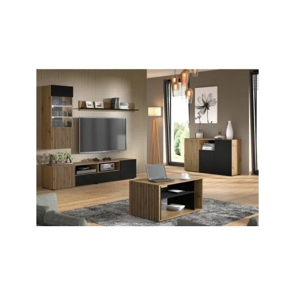 Meuble TV Chêne Artisan et Noir Meuble Télévision Meuble TV Moderne