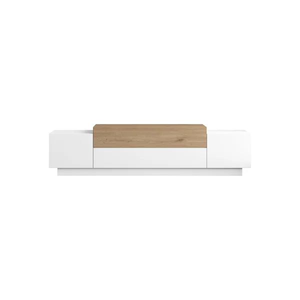 Meuble TV Chêne et Blanc 160 cm avec Rangement Banc TV Meuble Télévision Moderne