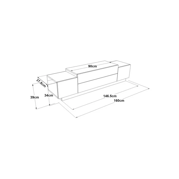 Meuble TV Chêne et Blanc 160 cm avec Rangement Banc TV Meuble Télévision Moderne