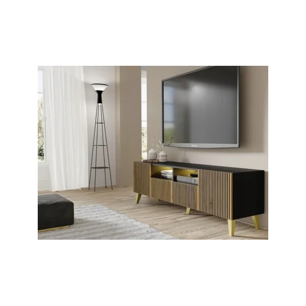 Meuble TV Chêne et Noir Meuble Télévision Meuble TV Moderne