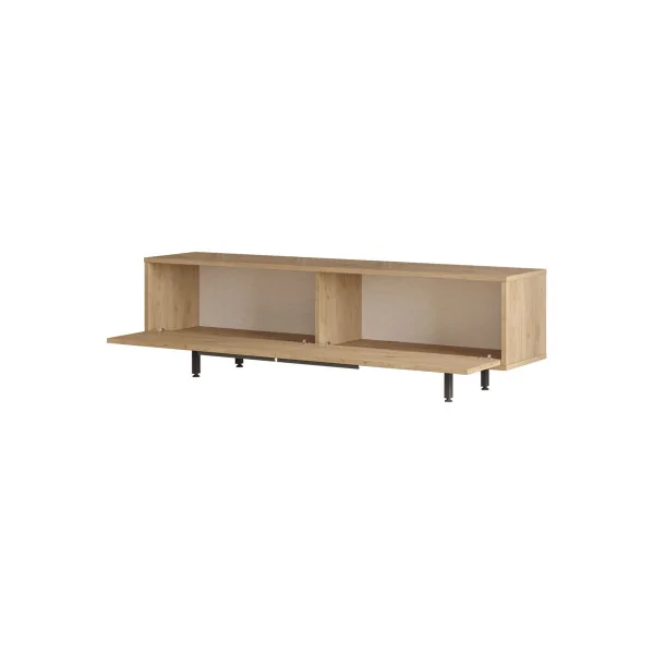 Meuble TV Chêne et Rotin 2 Portes Banc Tv Pieds Métal Meuble Téléviseur