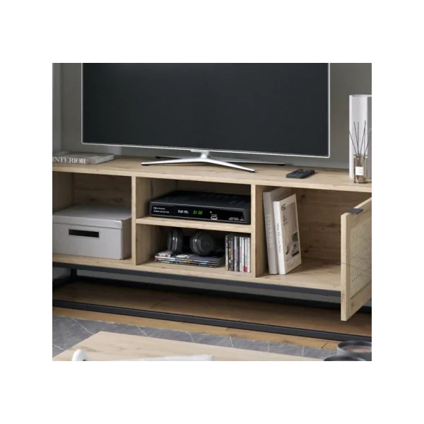 Meuble TV Chêne Industriel 140 cm Banc Tv Avec Pieds Métal