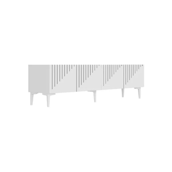 Meuble TV Design Blanc 154 cm Meuble Téléviseur avec Rangement