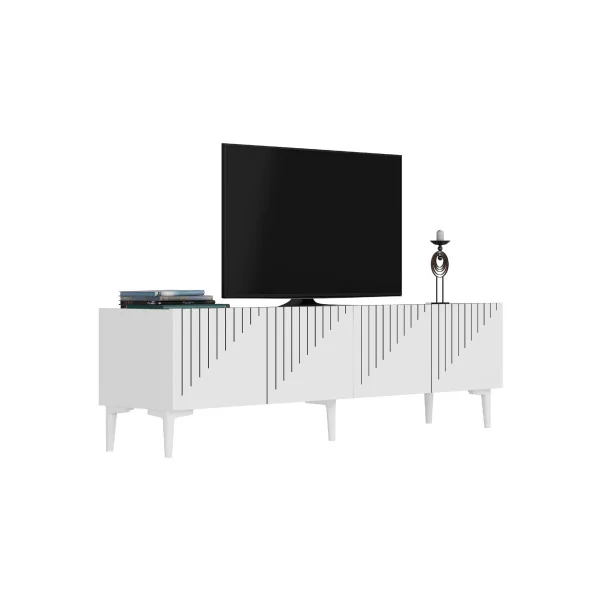 Meuble TV Design Blanc 154 cm Meuble Téléviseur avec Rangement