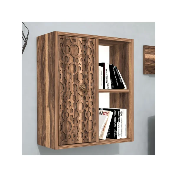 Meuble TV Effet Noyer avec Placard et Etagère Meuble Télévision Meuble Télé Moderne