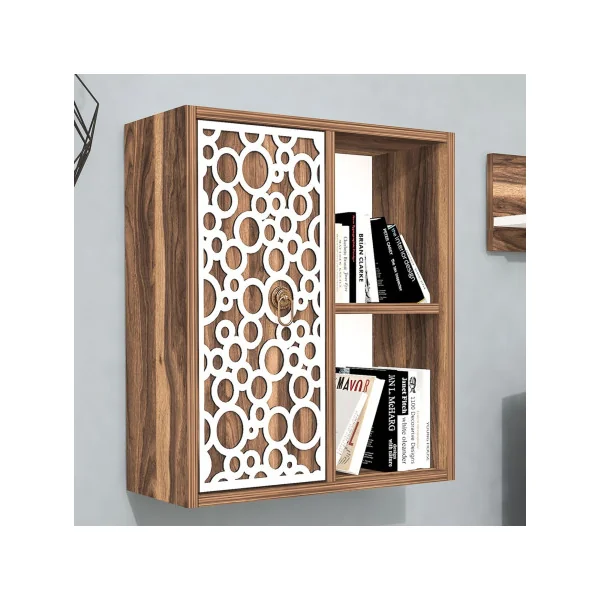 Meuble TV Effet Noyer et Blanc avec Placard et Etagère Meuble Télévision Meuble Télé Moderne