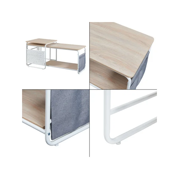 Meuble TV Métal Blanc et Bois Moderne avec Table Gigogne Meuble Télévision Industriel