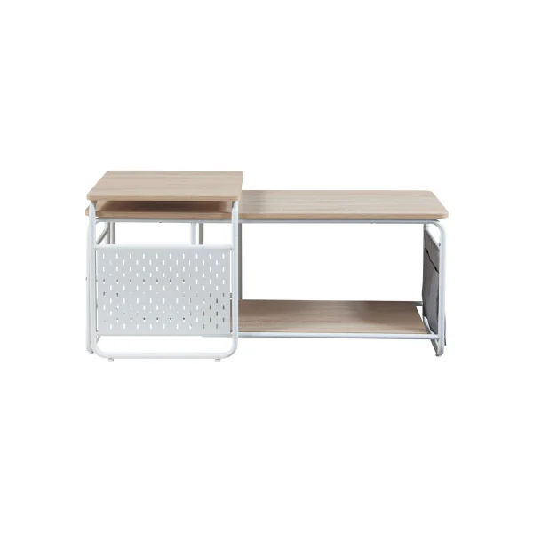 Meuble TV Métal Blanc et Bois Moderne avec Table Gigogne Meuble Télévision Industriel