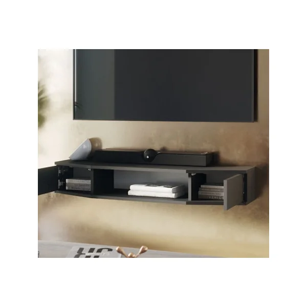 Meuble TV Noir 110 cm 2 Portes Meuble Télévision Moderne Meuble Télé Salon
