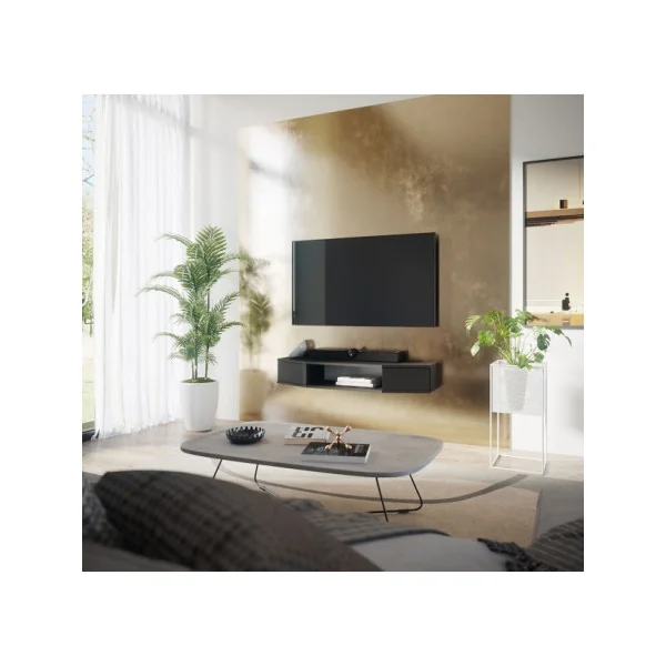 Meuble TV Noir 110 cm 2 Portes Meuble Télévision Moderne Meuble Télé Salon
