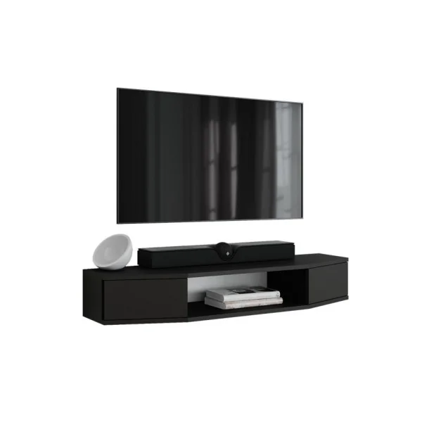 Meuble TV Noir 110 cm 2 Portes Meuble Télévision Moderne Meuble Télé Salon