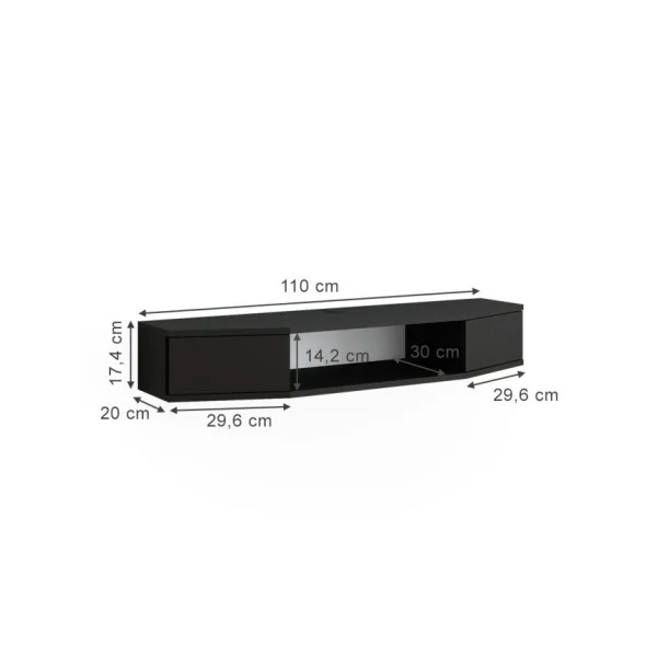 Meuble TV Noir 110 cm 2 Portes Meuble Télévision Moderne Meuble Télé Salon