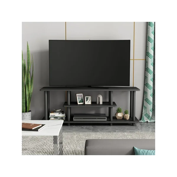 Meuble TV Noir 110x41 cm Moderne avec Etagères Ouvertes Meuble Télévision Design