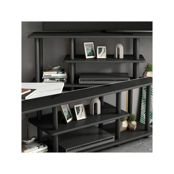 Meuble TV Noir 110x41 cm Moderne avec Etagères Ouvertes Meuble Télévision Design