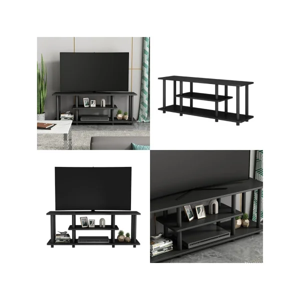 Meuble TV Noir 110x41 cm Moderne avec Etagères Ouvertes Meuble Télévision Design