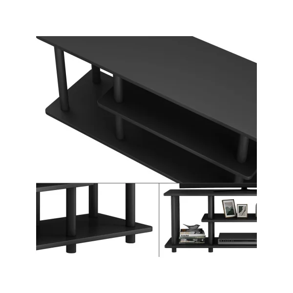 Meuble TV Noir 110x41 cm Moderne avec Etagères Ouvertes Meuble Télévision Design