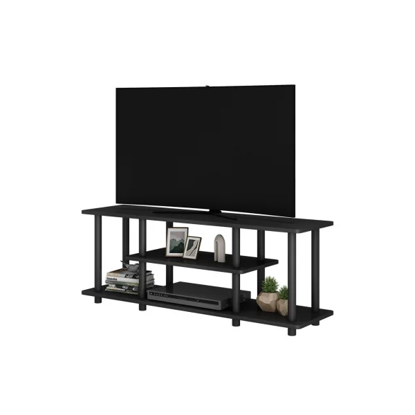 Meuble TV Noir 110x41 cm Moderne avec Etagères Ouvertes Meuble Télévision Design