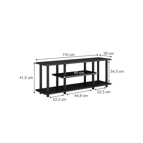 Meuble TV Noir 110x41 cm Moderne avec Etagères Ouvertes Meuble Télévision Design