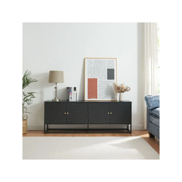 Meuble TV Noir 153 cm en Acier 4 Placards Banc Tv en Métal