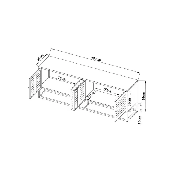 Meuble TV Noir 153 cm en Acier 4 Placards Banc Tv en Métal