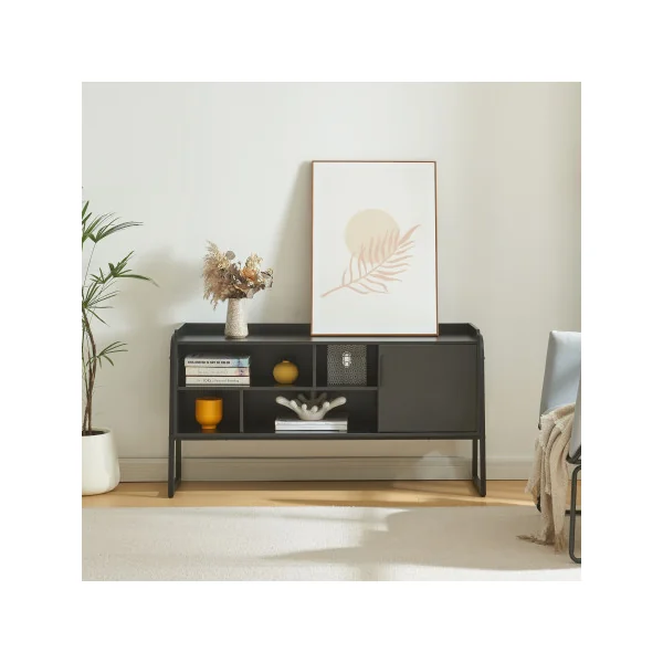 Meuble TV Noir Moderne 120 cm Structure Métal Meuble Téléviseur avec Rangement