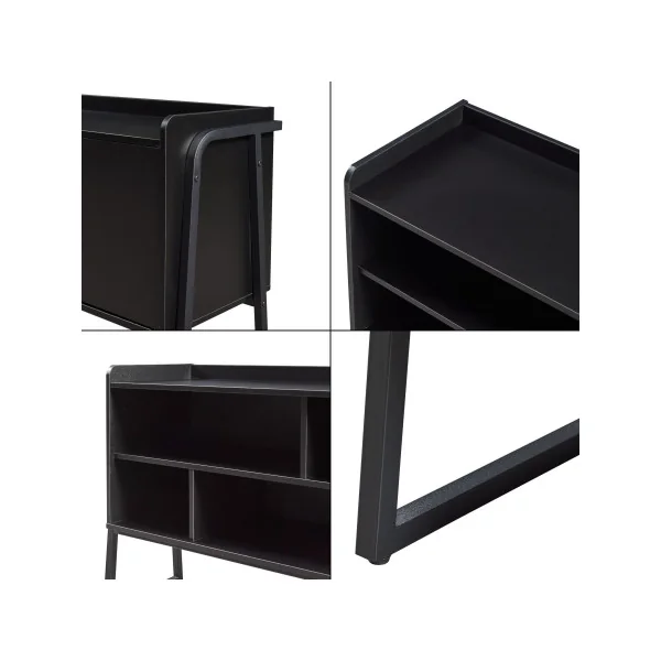 Meuble TV Noir Moderne 120 cm Structure Métal Meuble Téléviseur avec Rangement