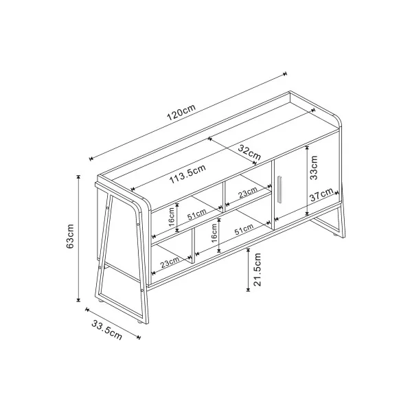 Meuble TV Noir Moderne 120 cm Structure Métal Meuble Téléviseur avec Rangement