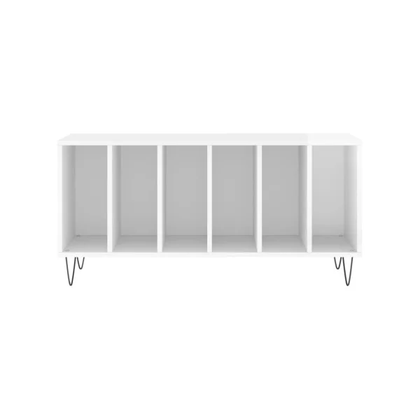 Meuble Vinyles Blanc Brillant Pieds Epingles 6 Compartiments Rangement Vinyles Moderne