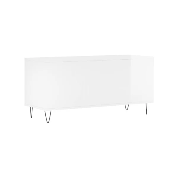Meuble Vinyles Blanc Brillant Pieds Epingles 6 Compartiments Rangement Vinyles Moderne