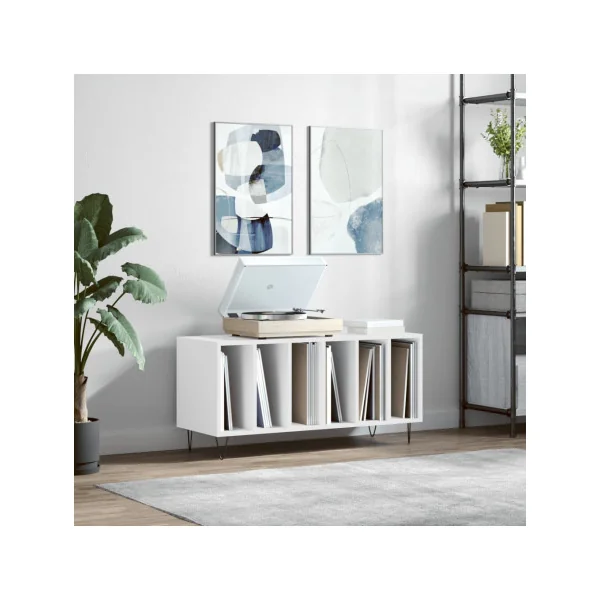 Meuble Vinyles Blanc Pieds Epingles 6 Compartiments Rangement Vinyles Moderne