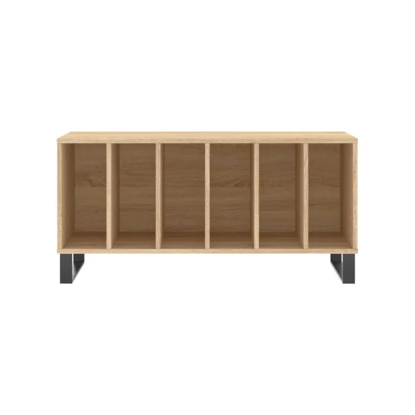 Meuble Vinyles Chêne 6 Compartiments Rangement Vinyles Moderne Pied Métal