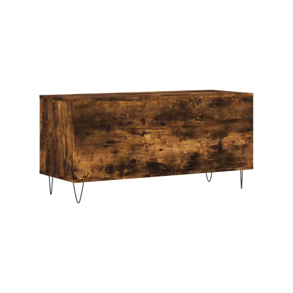 Meuble Vinyles Chêne Fumé Pieds Epingles 6 Compartiments Rangement Vinyles Moderne