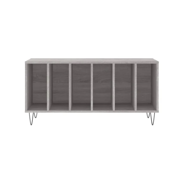 Meuble Vinyles Chêne Gris Pieds Epingles 6 Compartiments Rangement Vinyles Moderne