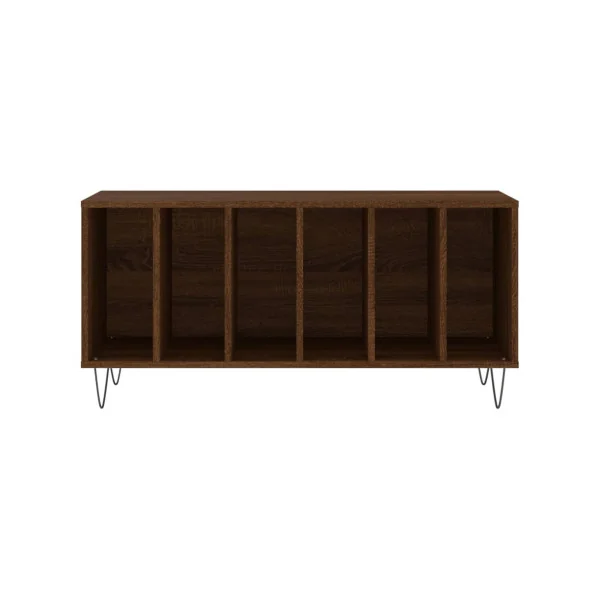 Meuble Vinyles Chêne Marron Pieds Epingles 6 Compartiments Rangement Vinyles Moderne