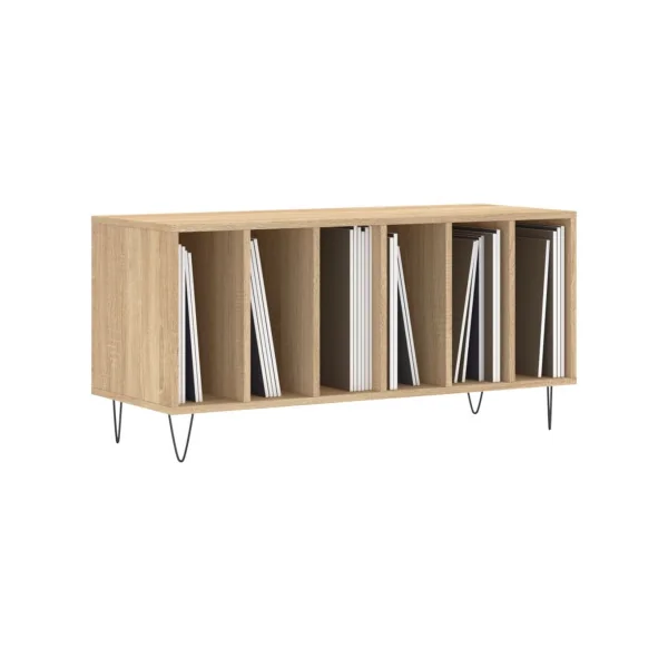 Meuble Vinyles Chêne Pieds Epingles 6 Compartiments Rangement Vinyles Moderne