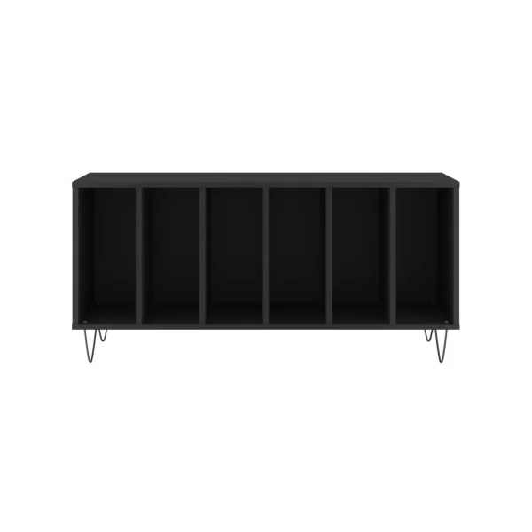 Meuble Vinyles Noir Pieds Epingles 6 Compartiments Rangement Vinyles Moderne