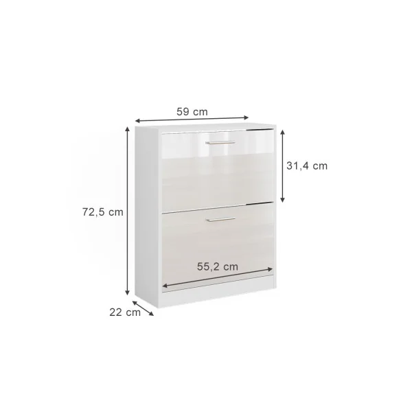 Meuble à Chaussures 6 paires Blanc Brillant Rangement Chaussures 2 Rabats Meuble Chaussures