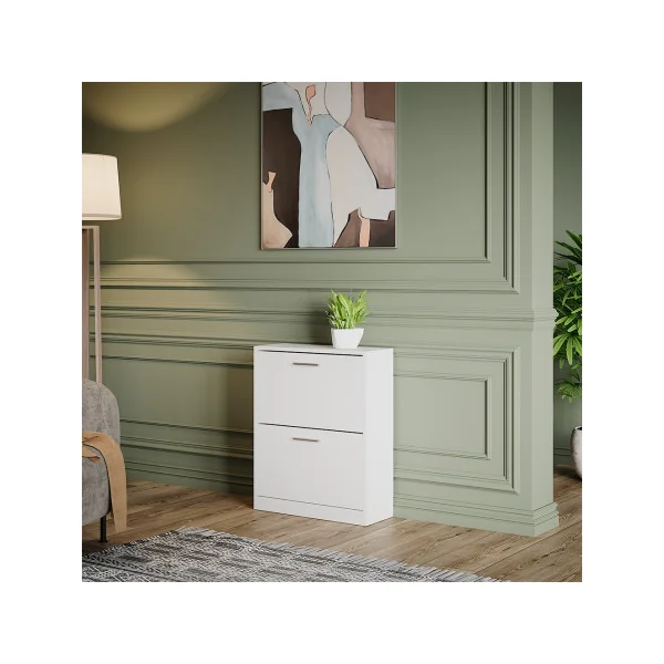 Meuble à Chaussures 6 paires Blanche Rangement Chaussures 2 Rabats Meuble Chaussures