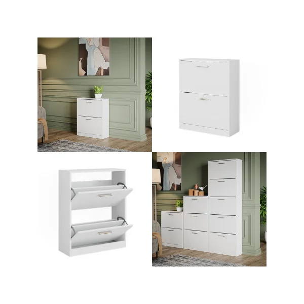 Meuble à Chaussures 6 paires Blanche Rangement Chaussures 2 Rabats Meuble Chaussures