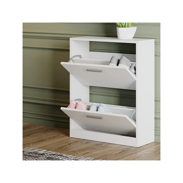 Meuble à Chaussures 6 paires Blanche Rangement Chaussures 2 Rabats Meuble Chaussures