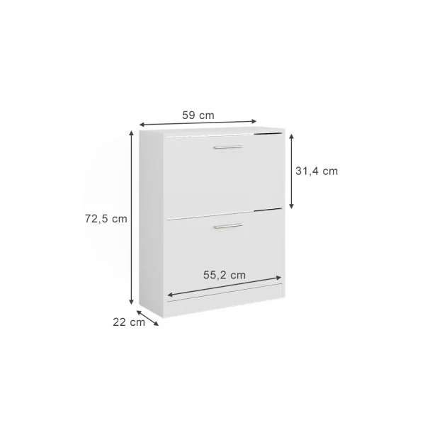 Meuble à Chaussures 6 paires Blanche Rangement Chaussures 2 Rabats Meuble Chaussures